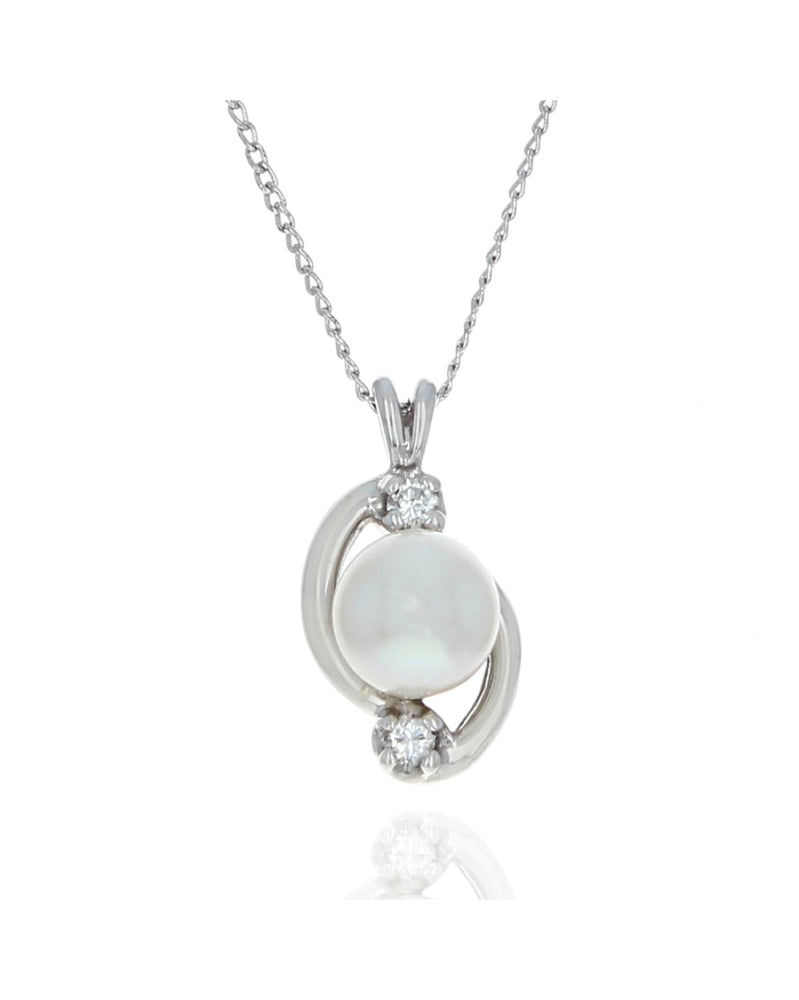 Pearl and Diamond Crossover Drop on Cable Chain Necklace