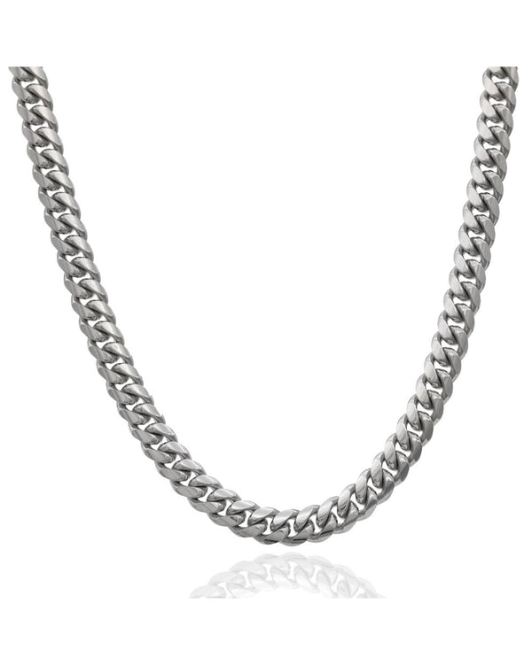 Cuban Link Chain Necklace in White Gold