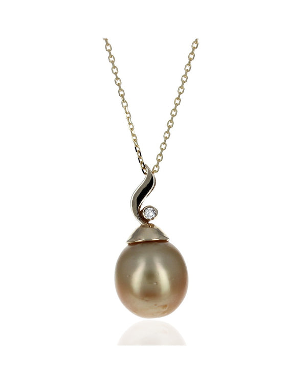 Golden South Sea Pearl and Diamond Drop Necklace