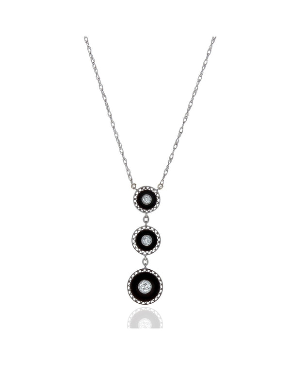 Diamond and Onyx Disk Drop Necklace