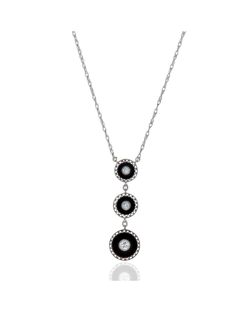 Diamond and Onyx Disk Drop Necklace