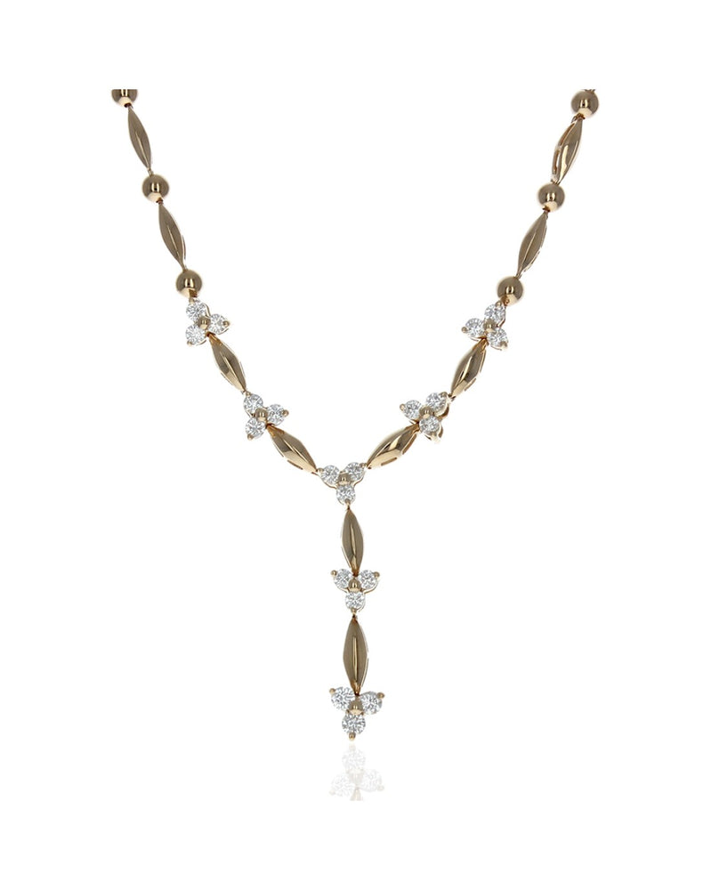 Diamond Flower Station Drop Necklace in Yellow Gold