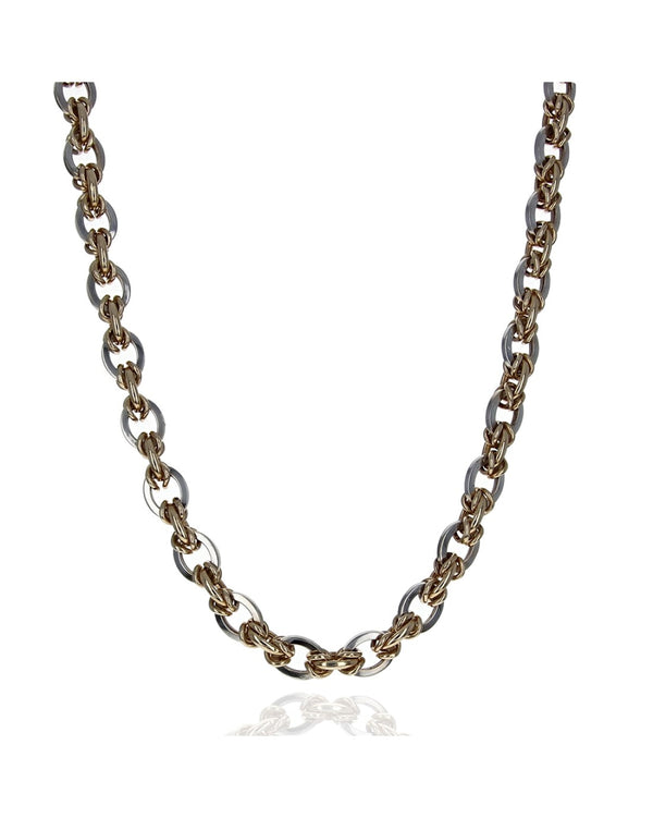 2 Toned Oval Link Chain Necklace in Gold