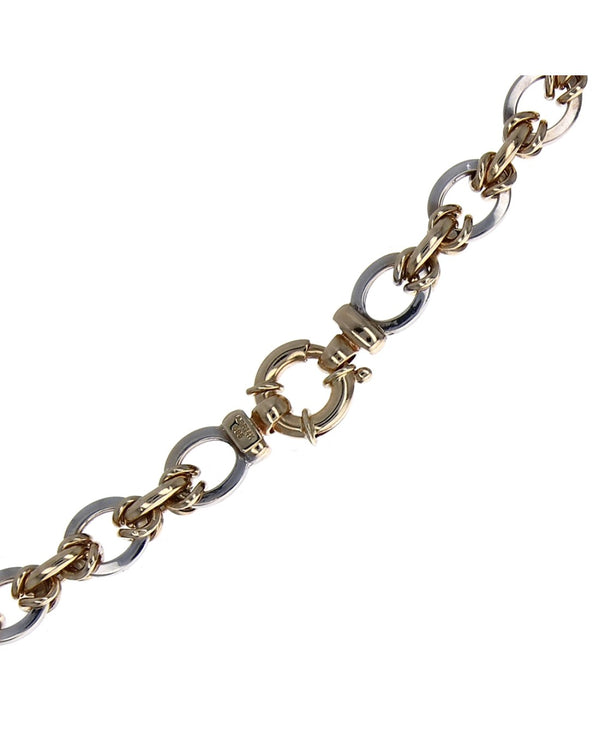 2 Toned Oval Link Chain Necklace in Gold