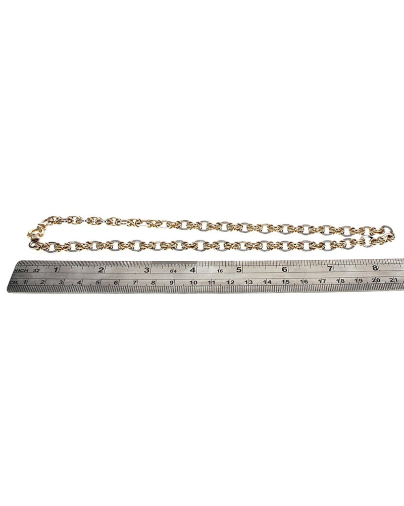 2 Toned Oval Link Chain Necklace in Gold