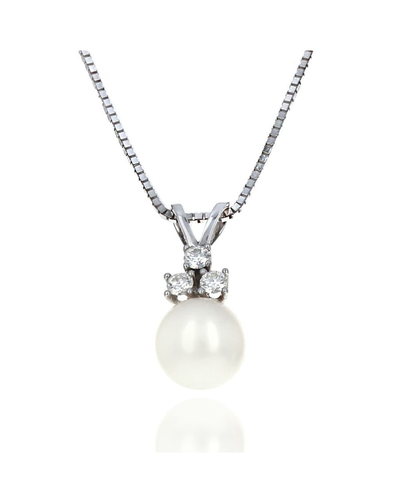 Diamond and Pearl Drop on Box Chain Necklace