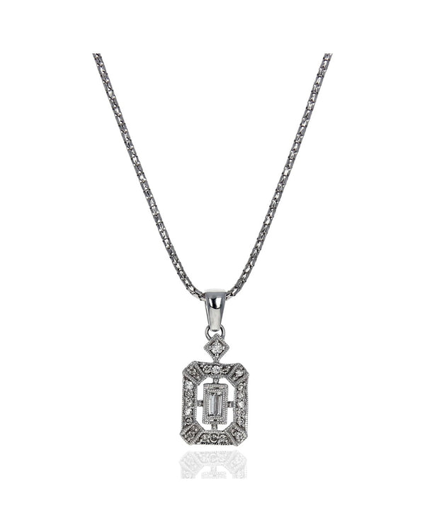 Diamond Octagon Shaped Drop on Mirror Chain Necklace