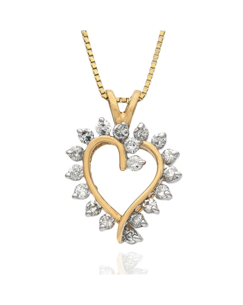 Diamond Open Heart Necklace in Yellow Gold