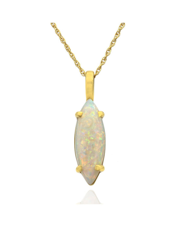 Marquise Shaped Opal Drop on Lace Chain Necklace