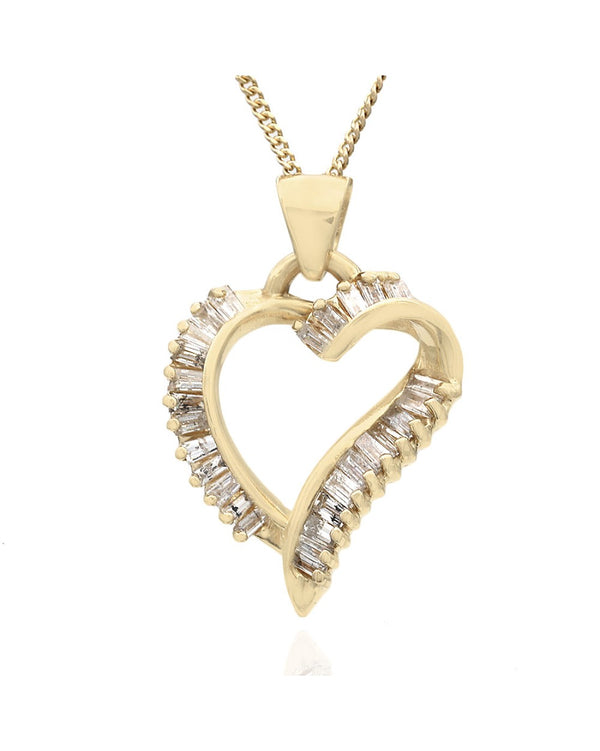 Diamond Heart Outline Necklace in Yellow Gold