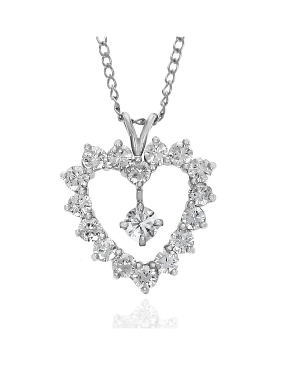 Diamond in Diamond Heart Necklace in White Gold