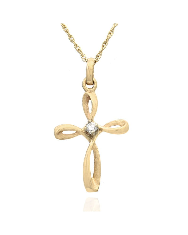 Twisted Cross with Diamond Center Necklace in Yellow Gold