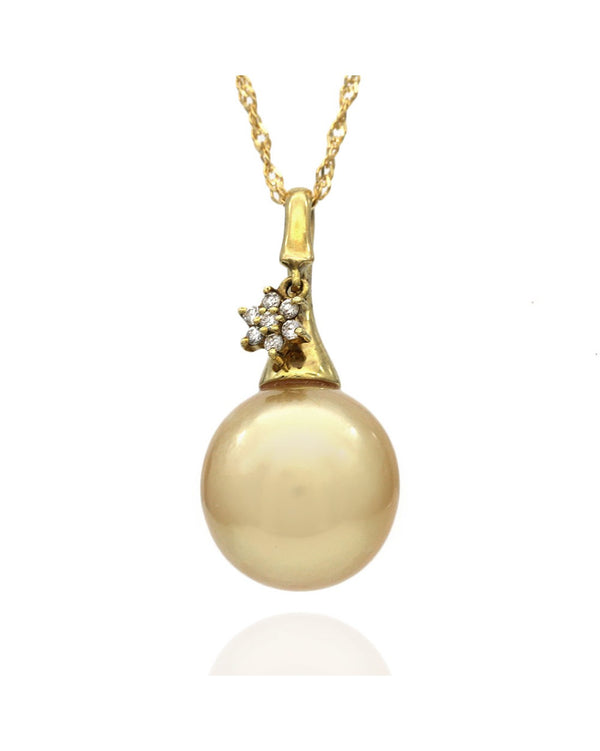 Golden Pearl and Diamond Star Accent Drop Necklace