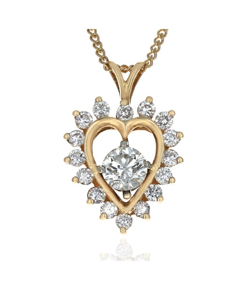 Diamond in Diamond Open Heart Necklace in Yellow Gold