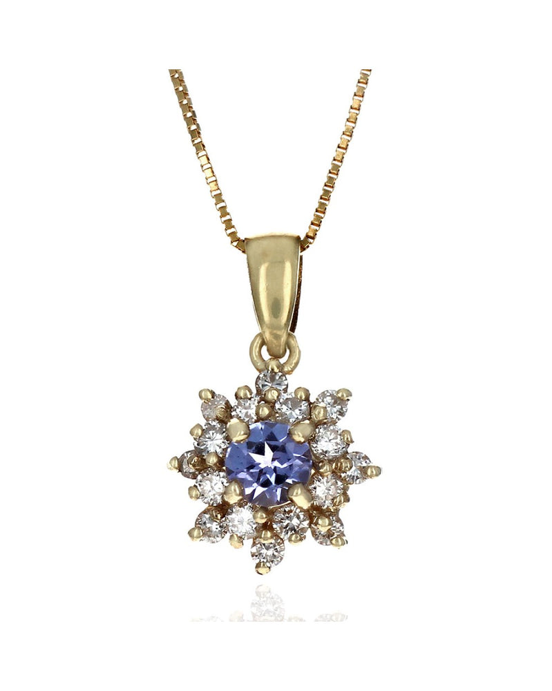 Tanzanite and Diamond Accent Cluster Necklace in Yellow Gold