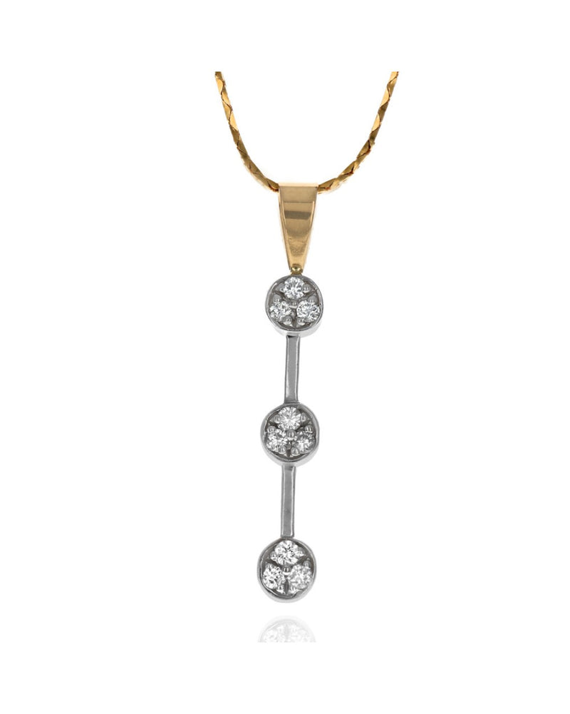 Diamond 3 Station Drop Necklace in White and Yellow Gold