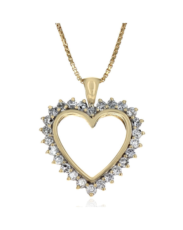 Diamond Open Heart Necklace in Yellow Gold