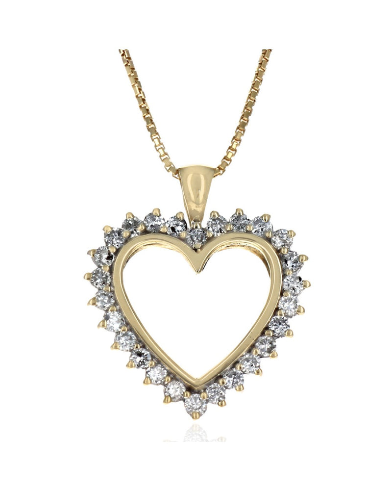 Diamond Open Heart Necklace in Yellow Gold