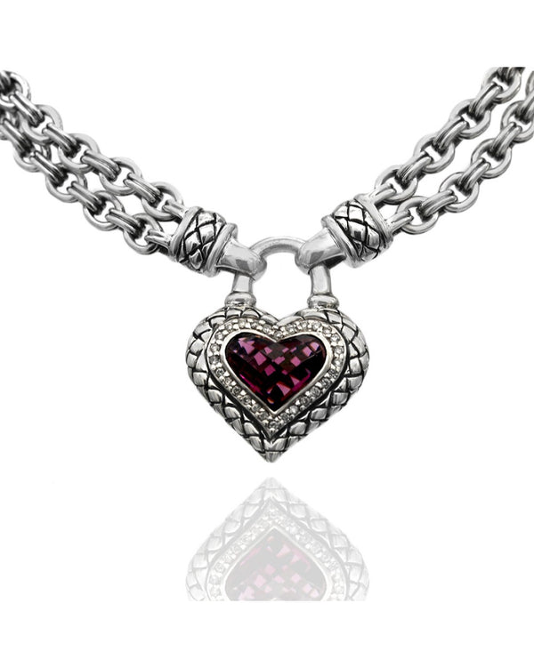 Scott Kay Garnet and Diamond Heart Necklace in Silver