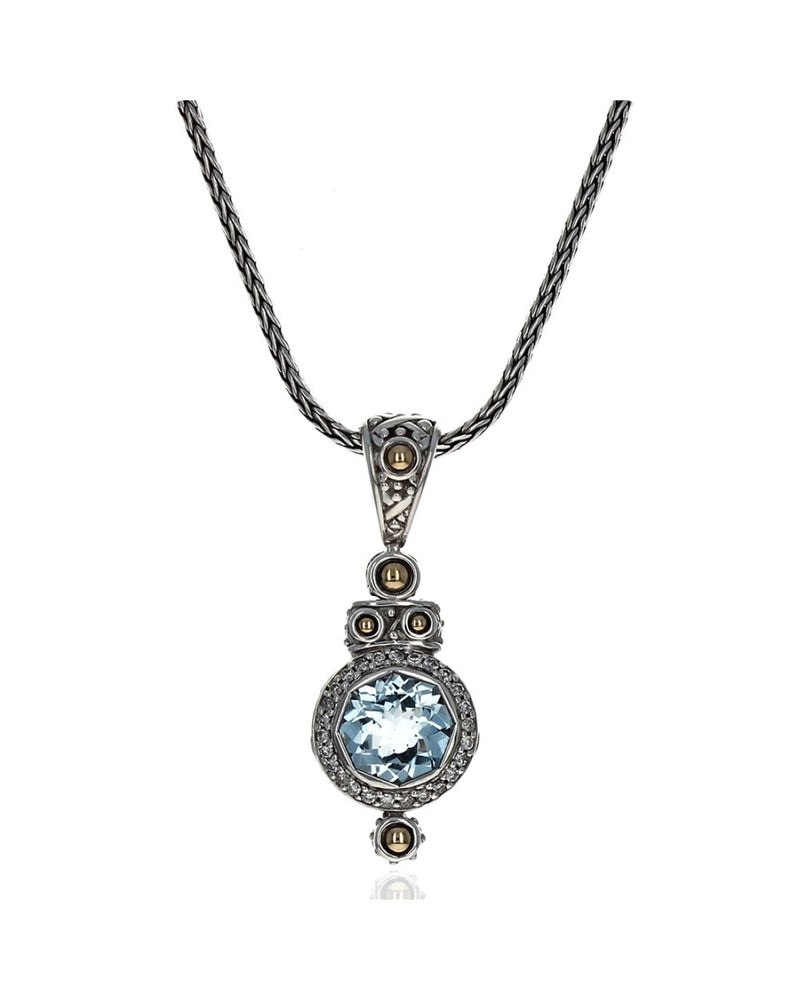 John Hardy Batu Sari Blue Topaz and Diamond Pendant on Classic Chain