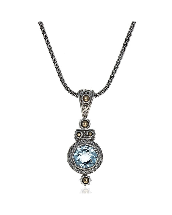 John Hardy Batu Sari Blue Topaz and Diamond Pendant on Classic Chain