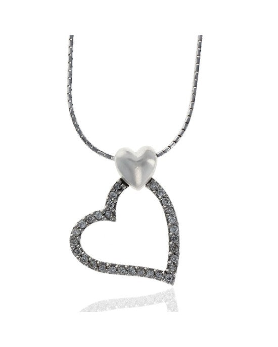 Diamond Open Heart Necklace in White Gold