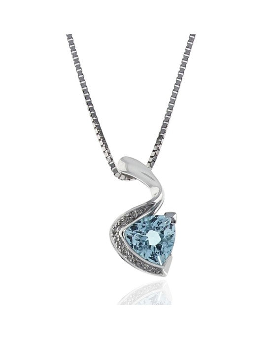 Aquamarine and Diamond Accent Swirl Necklace in White Gold