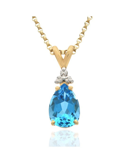 Blue Topaz and Diamond Accent Necklace in Yellow Gold