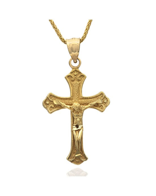 Textured Crucifix Necklace in Yellow Gold