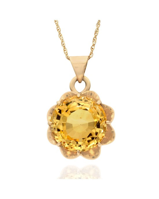 Citrine Flower Necklace in Yellow Gold