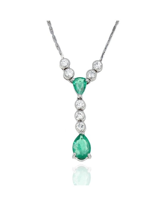 Emerald and Diamond Station Necklace in Gold