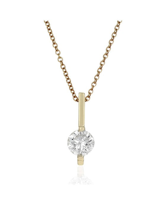 Diamond Solitaire Vertical Bar Necklace in Yellow Gold