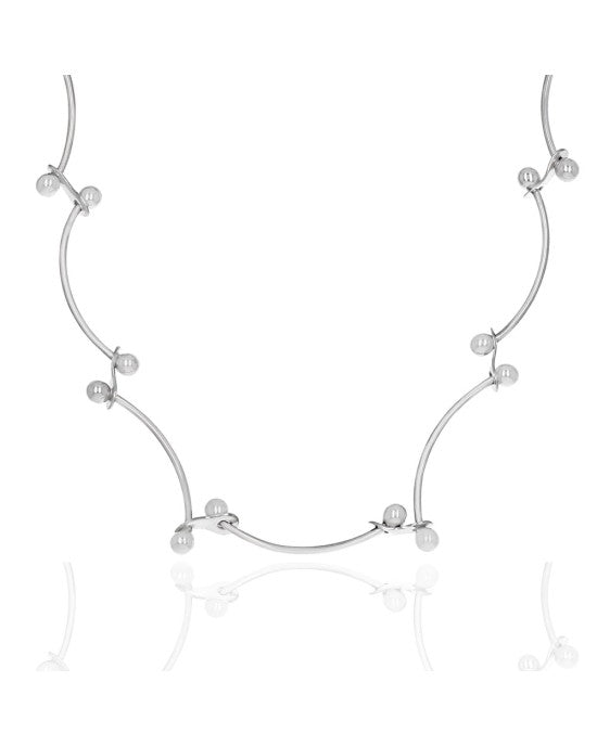 Curve Link Ball Chain Necklace in White Gold