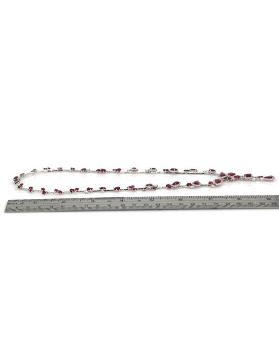 Mixed Cut Ruby and Diamond Drop Necklace in White Gold