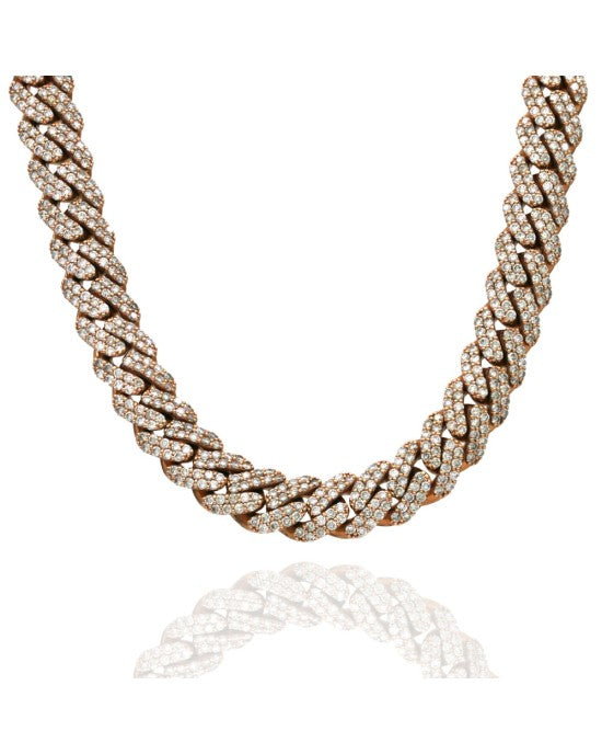 Diamond Pave Cuban Link Chain Necklace in Rose Gold