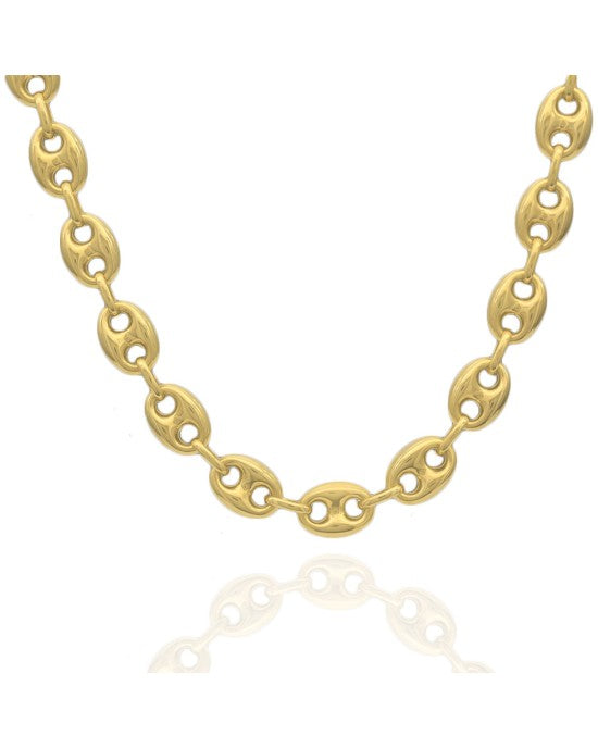 Hollow Puffed Mariner Chain Necklace in Yellow Gold