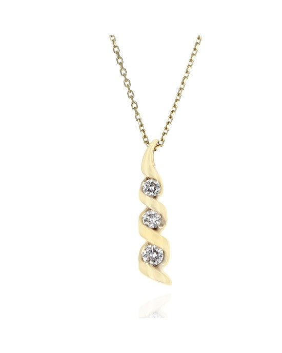 Diamond Ribbon Swirl Necklace in Yellow Gold