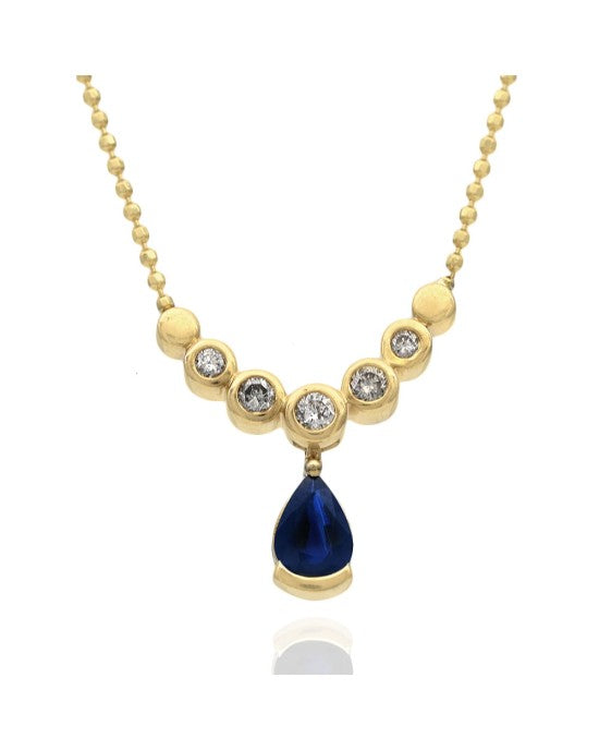 Sapphire and Diamond Station Necklace in Yellow Gold