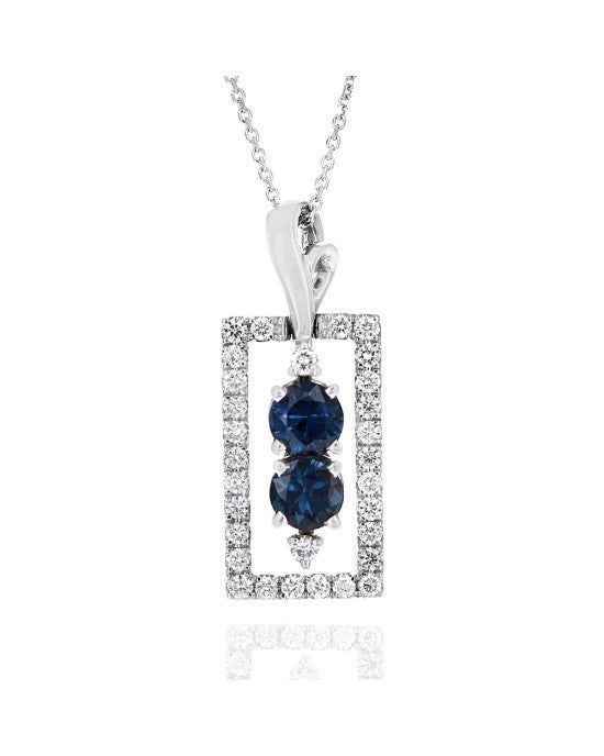 18kw Sapphire and Diamond Frame Drop Necklace