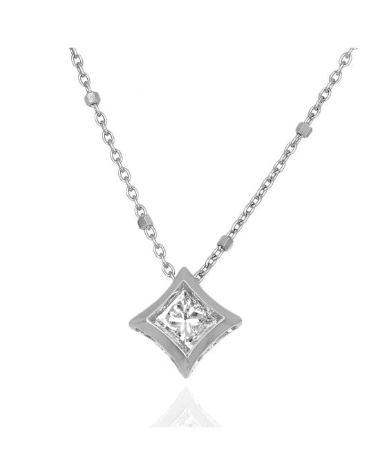 Princess Diamond Solitaire Drop Necklace