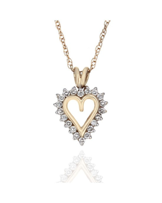 Diamond Open Heart Necklace in Yellow Gold