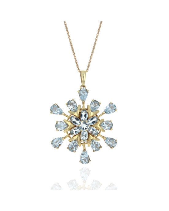 Aquamarine Snowflake Necklace in Yellow Gold