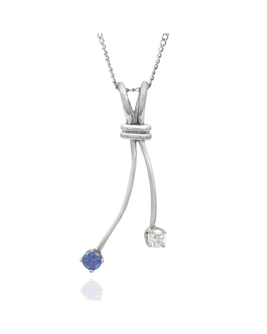 Sapphire and Diamond Curved Drop on Twisted Curb Chain