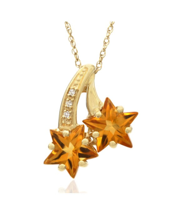 Star Shaped Citrine and Diamond Accent Drop Necklace