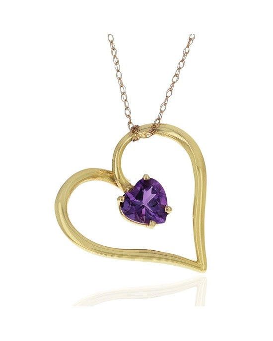 Amethyst Open Heart Necklace in Yellow Gold