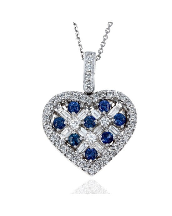 Sapphire and Diamond Heart on Cable Chain