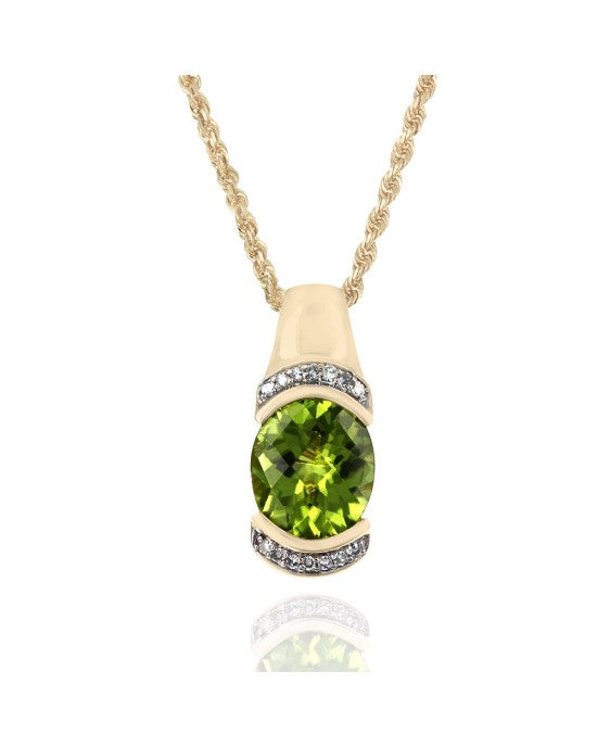 Peridot and Diamond Drop Necklace in White and Yellow Gold