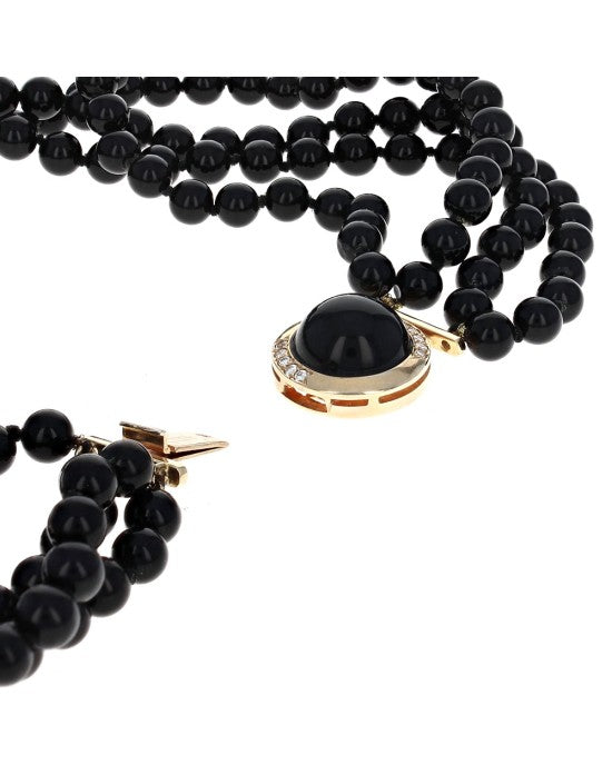 Black Onyx Bead Necklace with Black Onyx and Diamond Clasp