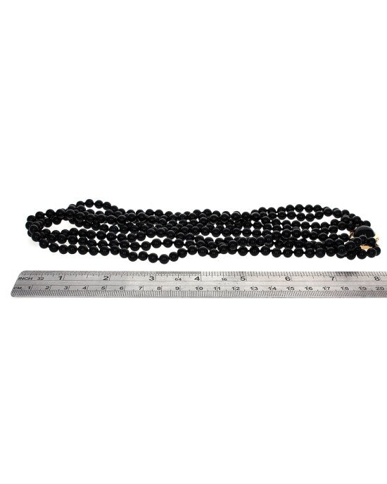 Black Onyx Bead Necklace with Black Onyx and Diamond Clasp