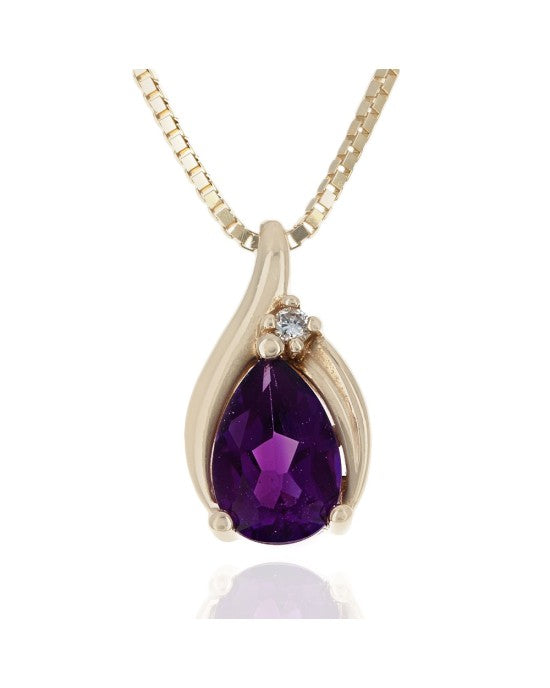 Amethyst and Diamond Drop Necklace in Yellow Gold